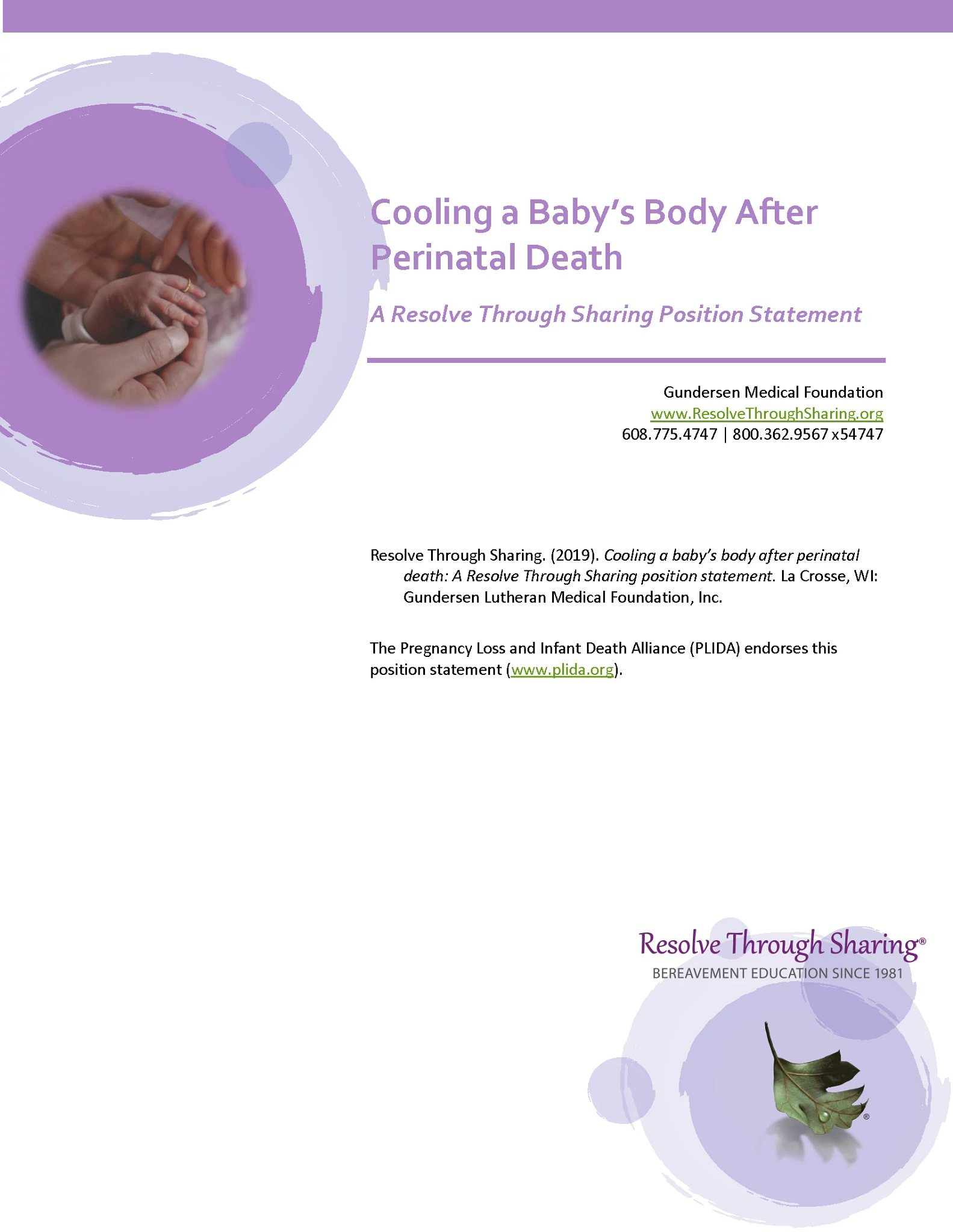 Cooling a baby's body after perinatal death position statement cover.