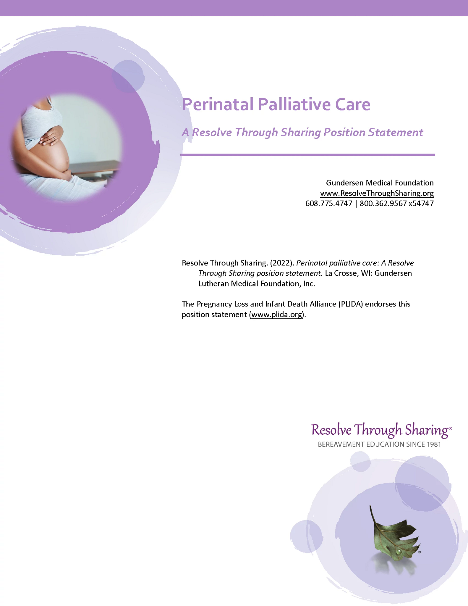 Perinatal palliative care position statement cover.