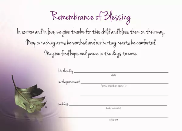 Remembrance of blessing certificate for loss of child.